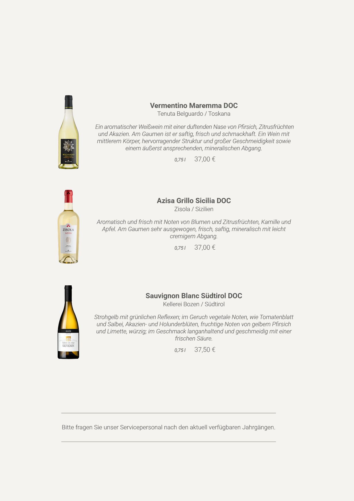 Weinkarte | Ristorante »La Campagnola« Dresden